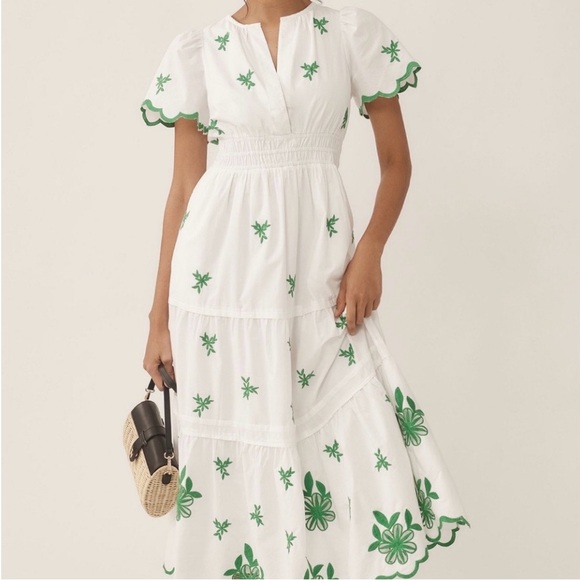 Anthropologie Dresses & Skirts - Anthropologie Somerset Collection White Maxi Dress with Green Embroidery